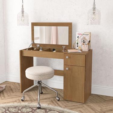 Imagem de Penteadeira Politorno Iracema Espelho Recolhível 1 Gaveta 1 Porta Nichos Compacta MDP Pintura UV