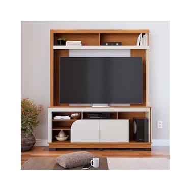 Imagem de Estante para até TV 65" Colibri Belaya 2 Portas Divisórias Inteligentes Passa Fio Tampo e Base Curvos