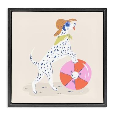 Imagem de Stupell Industries Arte de parede em tela flutuante preta dálmata com moldura de bola de praia por Krissy Mast, 63 x 63 cm