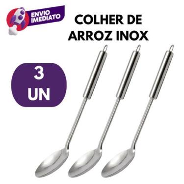 Imagem de Kit Colher Arroz Grande Inox Premium 32cm Preparar Servir Cozinhar Dia