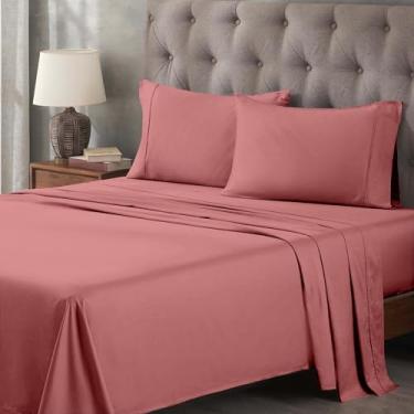 Imagem de Superior Jogo de lençol de cama de algodão egípcio 400 fios, 1 lençol elástico com bolso profundo, 1 lençol de cima, 2 fronhas, roupa de cama macia, lençóis de luxo, tecido de cetim, tamanho king