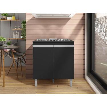 Imagem de Balcão Andréia P/ Cooktop 4 ou 5 Bocas 2 Portas - AJL Móveis, Preto