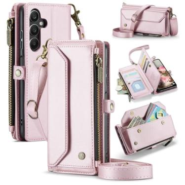 Imagem de GooodiDEAR Capa carteira para Samsung Galaxy A16 com proteção RFID, compartimentos para cartões, suporte, alça destacável – Capa flip transversal de couro PU à prova de choque Galaxy A16 5G, rosa