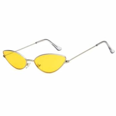 Imagem de Óculos de sol estilo gatinho retrô pequeno, estiloso, feminino, armação estreita, proteção UV400, dourado, cinza, vermelho, para mulheres (prateado, amarelo)