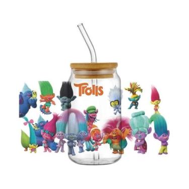 Imagem de Caneca De Vidro Miniso 3D Trolls Cartoon UV DTF De 16oz À Prova d'Água
