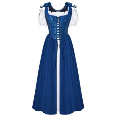 Imagem de Fantasia Renascentista Feminina Medieval Vestido Espartilho Manga Bufante Vestido de Fada Azul Marinho Tamanho 6