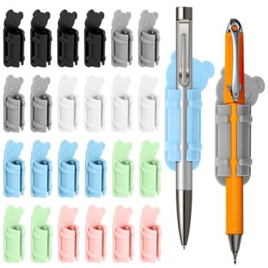 Imagem de Tenceur Pacote com 24 porta-canetas adesivas para parede, de silicone, porta-lápis coloridos, para mesa, forma de coala, lindos clipes de lápis organizadores, para prancheta, escritório, quadro branco