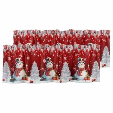 Imagem de Cortinas de sanefa de Natal, boneco de neve, prata, folhas de abeto, tratamentos de janela para sala de estar, banheiro, filtragem de luz, saia curta, árvore de Natal, bolas vermelhas, varão com bolso