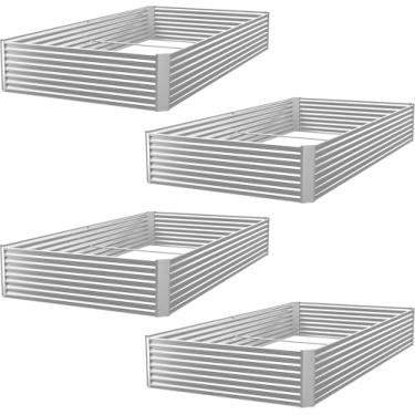 Imagem de BTDVR 4 canteiros elevados galvanizados ao ar livre, canteiros elevados de metal para vegetais, caixa de jardim acima do solo para flores, cama de jardim de aço para jardinagem -6 x 3 x 25
