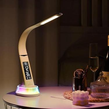 Imagem de Luminária de Mesa LED Recarregável Flexível 360° com Relógio, Alarme, Termômetro e Luz RGB