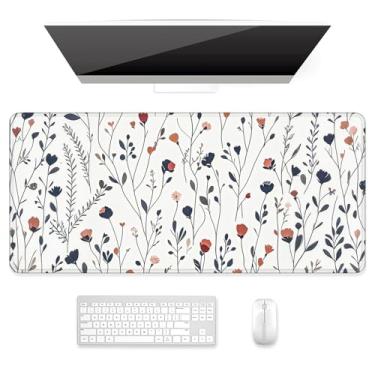 Imagem de Auhoahsil Tapete de mesa, mouse pad ultra grande, tapete de mouse para jogos XXL, lindo tapete de mesa grande estendido tamanho completo para teclado, laptop e computador, 90 x 40 cm, flores brancas