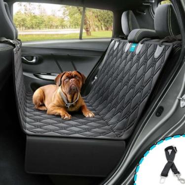 Imagem de Kit Capa Pet Protetora de Banco Traseiro Impermeável + Cinto de Segurança (Preto)