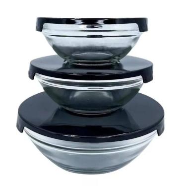 Imagem de Kit 3 Peças - Potes Vasilhas Vidro Tampa Marmita Fitnnes