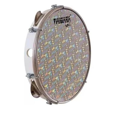 Imagem de Pandeiro 10 Abs Branco Pele Holográfica Prata Vanguarda