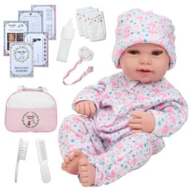 Imagem de Bebê Reborn Menina Recém Nascida Macacão Kit Acessórios - Cegonha Rebo