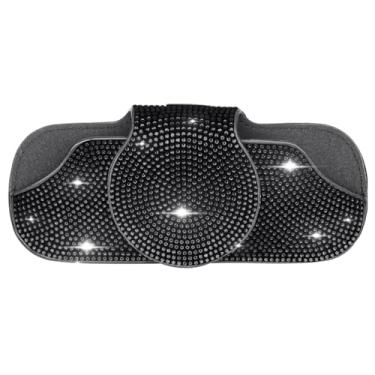 Imagem de Suporte de óculos de sol de carro com strass brilhante, estojo de óculos de couro PU com clipe para viseira de carro (preto)