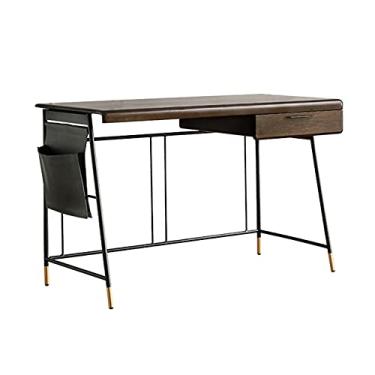 Imagem de YAYA2021-SHOP Escrivaninha de computador para escritório doméstico 99 cm/119 cm, sala de estudo, estação de trabalho, estilo minimalista moderno, mesa de madeira com gavetas e bolsa de armazenamento