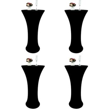 Imagem de TC LUDUAN Pacote com 4 capas de mesa de coquetel de elastano 61 x 109 cm, toalha de mesa de coquetel elástica Highboy para mesa de bar redonda, atividade de festa de casamento (4 peças 61 x 109 preto)