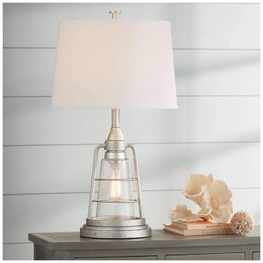 Imagem de Luminária de Mesa Vintage em Metal e Abajur de Tecido, FRANKLIN IRON WORKS 9H334, Prateado