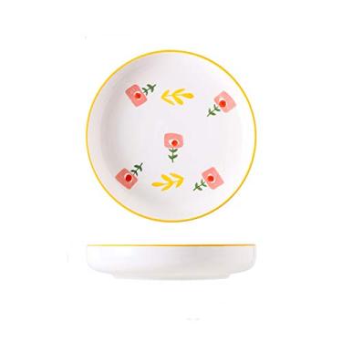 Imagem de Prato de serviço prato fundo de porcelana de estilo pastoral, prato de picles de sobremesa simples e elegante, pratos de prato de jantar seguros para micro-ondas e lava-louças (cor: 1, tamanho: M)