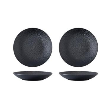 Imagem de hezhuhe2258 Prato de Serviço Doméstico Prato de Sopa Cerâmica Prato Grande de Luxo Comida Ocidental Prato de Servir Comercial Prato de Salada Pratos Criativos (Preto, 25 cm)