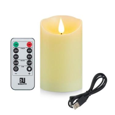 Imagem de Cronômetro remoto recarregável LED Pillar Candle Guluto 7,5x13cm