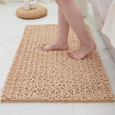 Imagem de ILANGO Tapetes de banheiro bege 111 x 61 cm, tapetes de banho de chenille absorventes extramacios, tapete de banho grosso, antiderrapante, felpudo, lavável na máquina, tapetes de banho de secagem