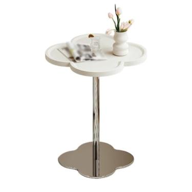 Imagem de Mesa de canto moderna estilo creme sofá mesa lateral sala de estar criativa pequena cafeteria mesa de cabeceira simples sofá mesa lateral