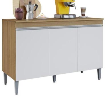 Imagem de Balcao Com Tampo 3 Portas 120 cm Manu REAJL Moveis, Amendoa Branco