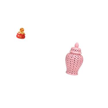 Imagem de Fenteer Bacia Do Do Festival Ornamento de Cornucópia com Cerâmica Porcelana Pote de Gengibre Tampa de Vaso Arranjo Floral Exibição de Presente de Inau