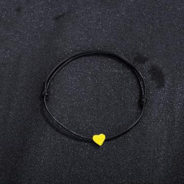 Imagem de Tornozeleira de coração dourado para mulheres, homens, pulseiras de tornozelo feitas à mão com corda de cera para mulheres, joias minimalistas, à prova d'água, adjustable, Metal, Sem Pedra Preciosa