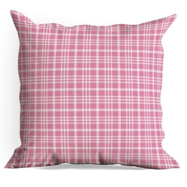 Imagem de Capas de almofada xadrez rosa, pacote com 18 x 18, capas de almofada xadrez para sala de estar, casa de fazenda, quarto, sofá-cama, assento de carro, decoração de casa, almofada estética