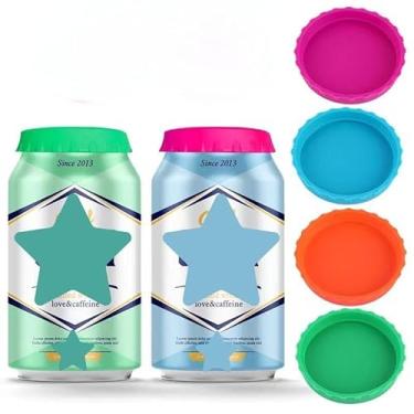 Imagem de Pacote com 4 tampas de silicone para latas de refrigerante, tampas de bebida reutilizáveis, tampas de cerveja, tampa de lata ou protetor para refrigerante, bebida, suco, coca, serve para latas padrão