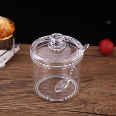 Imagem de Açucareiro de acrílico transparente, pote de tempero, armazenamento de sal, pote de tempero com tampa, colher de pimenta, recipiente dispensador de condimentos (10,5 x 9,5 cm)