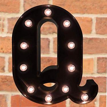 Imagem de Letreiro decorativo com letras iluminadas por LED – Letras para letreiro do alfabeto com luzes para festa de aniversário de casamento, Natal, luz noturna, decoração de bar, preto Q
