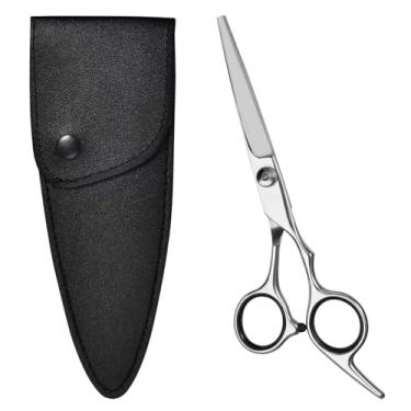 Imagem de Tesoura de corte de cabelo com bolsa de couro de aço inoxidável 15 cm comprimento total parafuso de tensão de ajuste fino tesoura de cabelo profissional design ergonômico