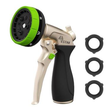 Imagem de Bocal de mangueira de jardim, bicos de pulverização de metal com 8 padrões de irrigação ajustáveis, bico de mangueira de água com design resistente para economia de mão de obra com controle de fluxo