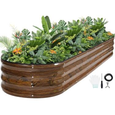 Imagem de G GOOD GAIN Canteiros de jardim elevados – Kit de caixas de plantador galvanizadas de 2,4 x 0,6 x 0,3 m com fita protetora, luvas e ferramentas | Cama elevada de metal oval para jardinagem de legumes