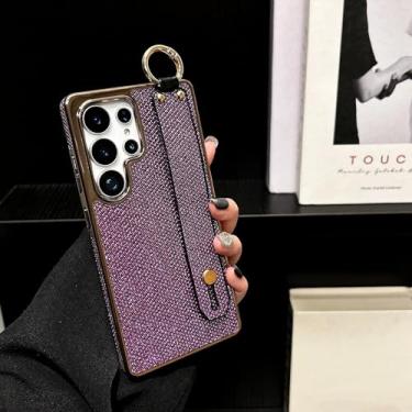 Imagem de Capa com suporte para pulseira com glitter para Samsung Galaxy S25 S24 Ultra S22 Plus S23 Fe, capa de cor sólida (para Galaxy S23 FE/roxo escuro)