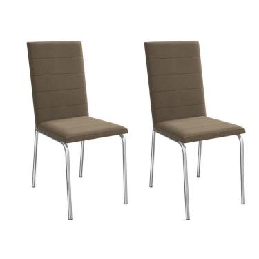Imagem de Cadeira Sala De Jantar Amsterdã 2c091 Aço Kit 2 Un Cromado-suede Cappuccino - Kappesberg