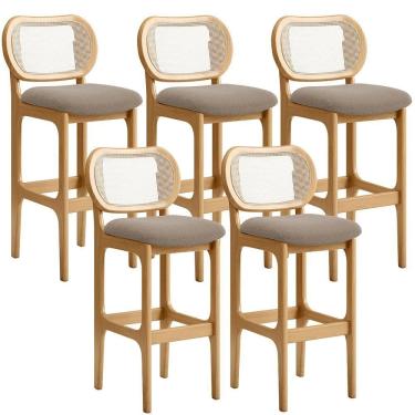 Imagem de Kit 05 Banquetas Altas Para Cozinha Bancada Sala Tela Betta Fixa L02 Bouclê Bege - Lyam