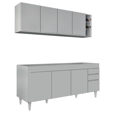 Imagem de Armário De Cozinha Nevada E Balcão Para Pia 180cm Dallas Cinza Claro - Lumil