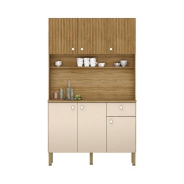 Imagem de Armario De Cozinha 6 Portas E 1 Gaveta Rubi Style Kits Paraná Cor:freijo/vanilla/cp-ripado
