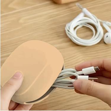 Imagem de Organizador de fone de ouvido de silicone, estojo de armazenamento de cabo de dados, mini caixa de chave, bolsa portátil para fone de ouvido com fio (bege)