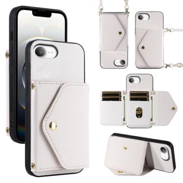 Imagem de Dibosom Capa carteira minimalista para iPhone SE4 2024 com alça de ombro, 6 compartimentos para cartões, fina e fina, suporte para cartão de crédito de couro PU, acessórios, capa para celular para