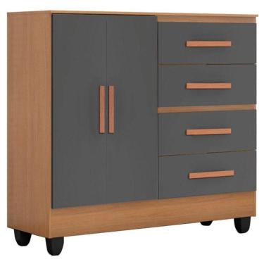 Imagem de Cômoda Lite 4 Gavetas 2 Portas Nature Cinza - Móveis Leão
