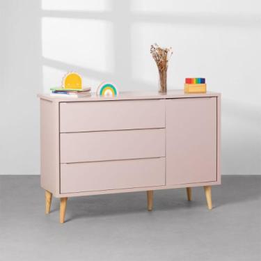 Imagem de Cômoda Theo 1 Porta com Pés Retro Natural - Rosa - Abra Casa