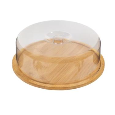 Imagem de Boleira Bambu Com Tampa Em Acrílico Porta Bolo Para Bolo Torta Pudim Queijo 28cm