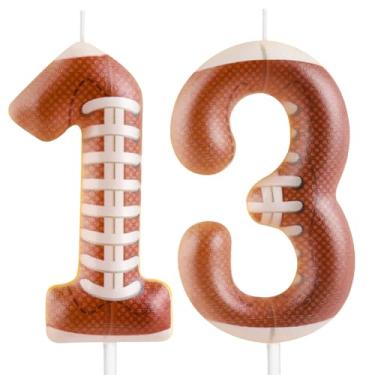 Imagem de Vela de futebol 13º aniversário número 13 velas decoração de bolo de futebol suprimentos de festa de aniversário Superbowl decoração de bolo temático de futebol para crianças, meninos, meninas
