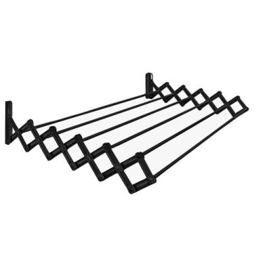 Imagem de Varal Sanfonado Parede Retrátil 80 cm Aço Preto Secalux